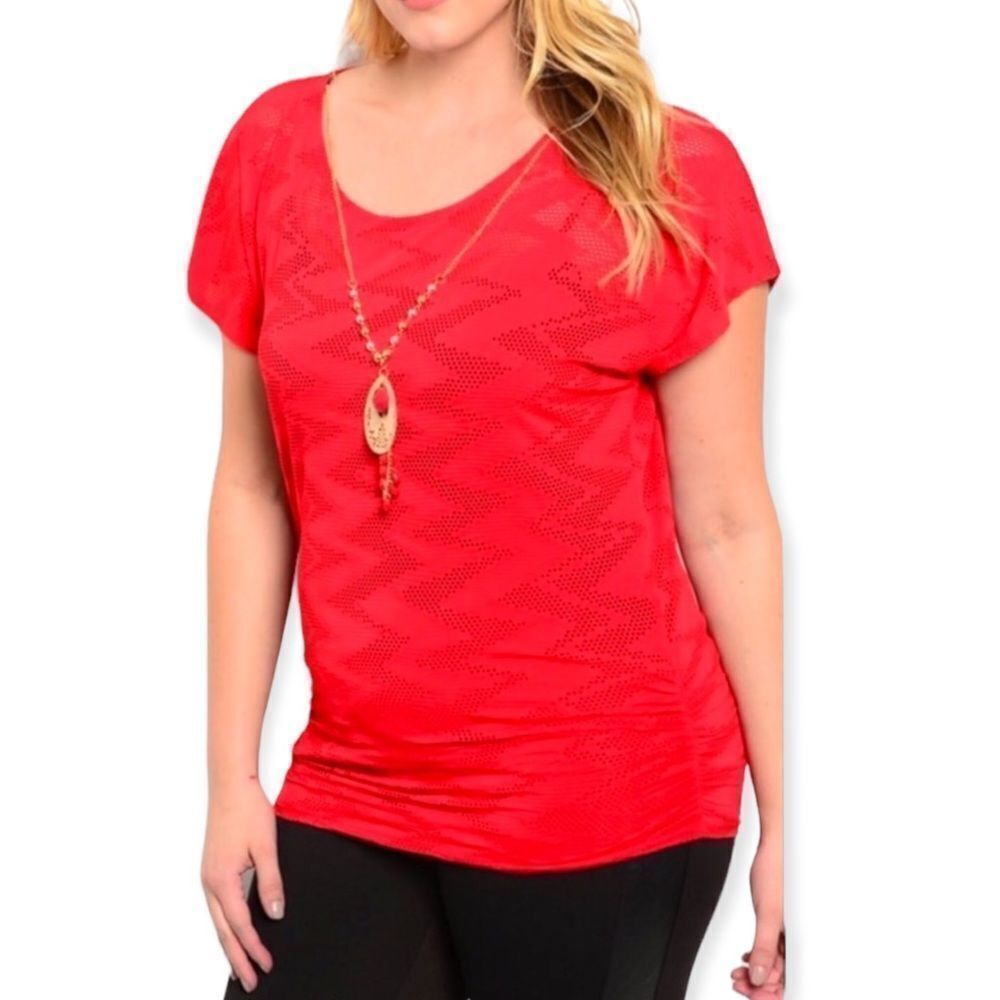 Red Eyelet Textured Lace Short Sleeve Top Plus Size 2XL NWT